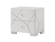 1pc Contemporary Bold Geometric Accents Pristine High-gloss White Finish Two Drawers Nightstand Wooden
