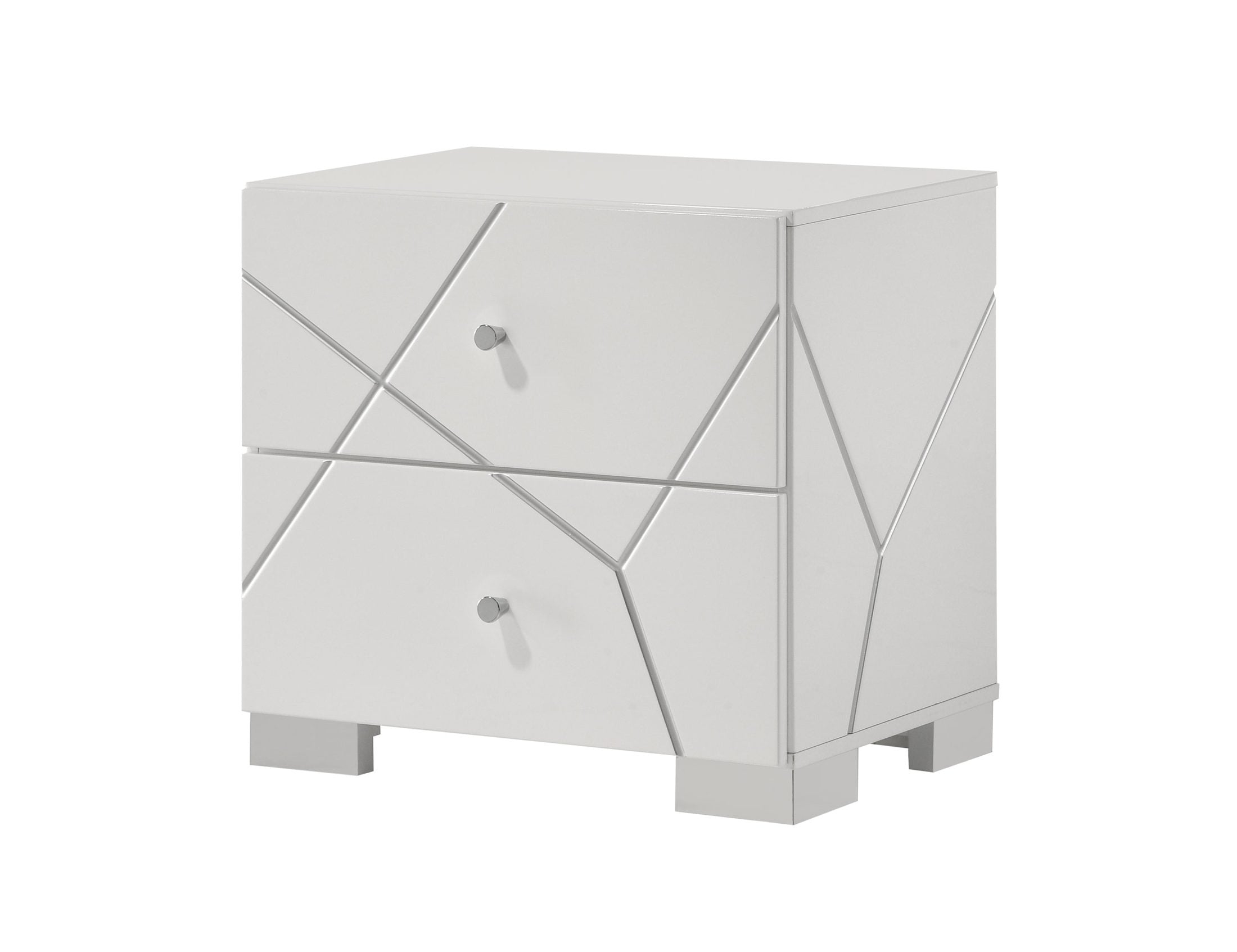 1pc Contemporary Bold Geometric Accents Pristine High-gloss White Finish Two Drawers Nightstand Wooden