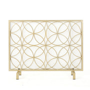 Thayer Single Panel Iron Fireplace Screen with Geometric Design in Gold Finish