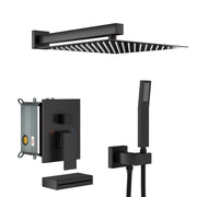Oil-Rubbed Bronze 12 Inch Wall Mounted Square Shower System with Waterfall Tub Spout and Rough-in Valve