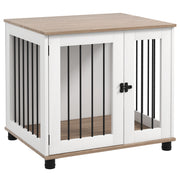 PawHut Dog Crate Furniture, Side Table Indoor Dog Kennel, End Table with Lockable Door for Small and Medium Dogs, Walnut Brown