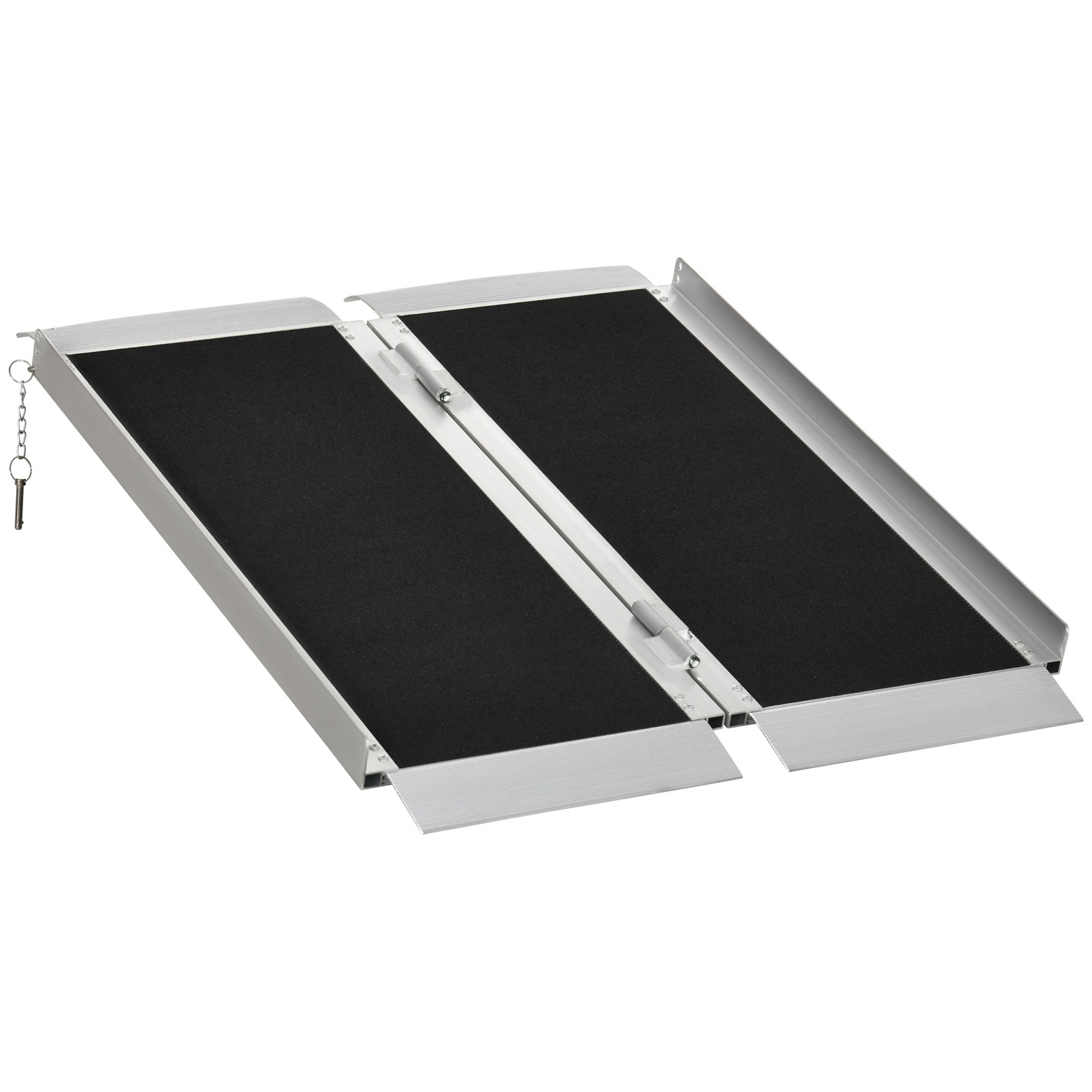 HOMCOM Wheelchair Ramp 3FT, Folding Aluminum Threshold Ramp with Non-Slip Surface, Transition Plates Above and Below, 600lbs Weight Capacity for Home, Doorways, Curbs, Steps