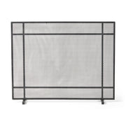 Markus Modern Single Panel Iron Firescreen Black Brushed Silver Finish