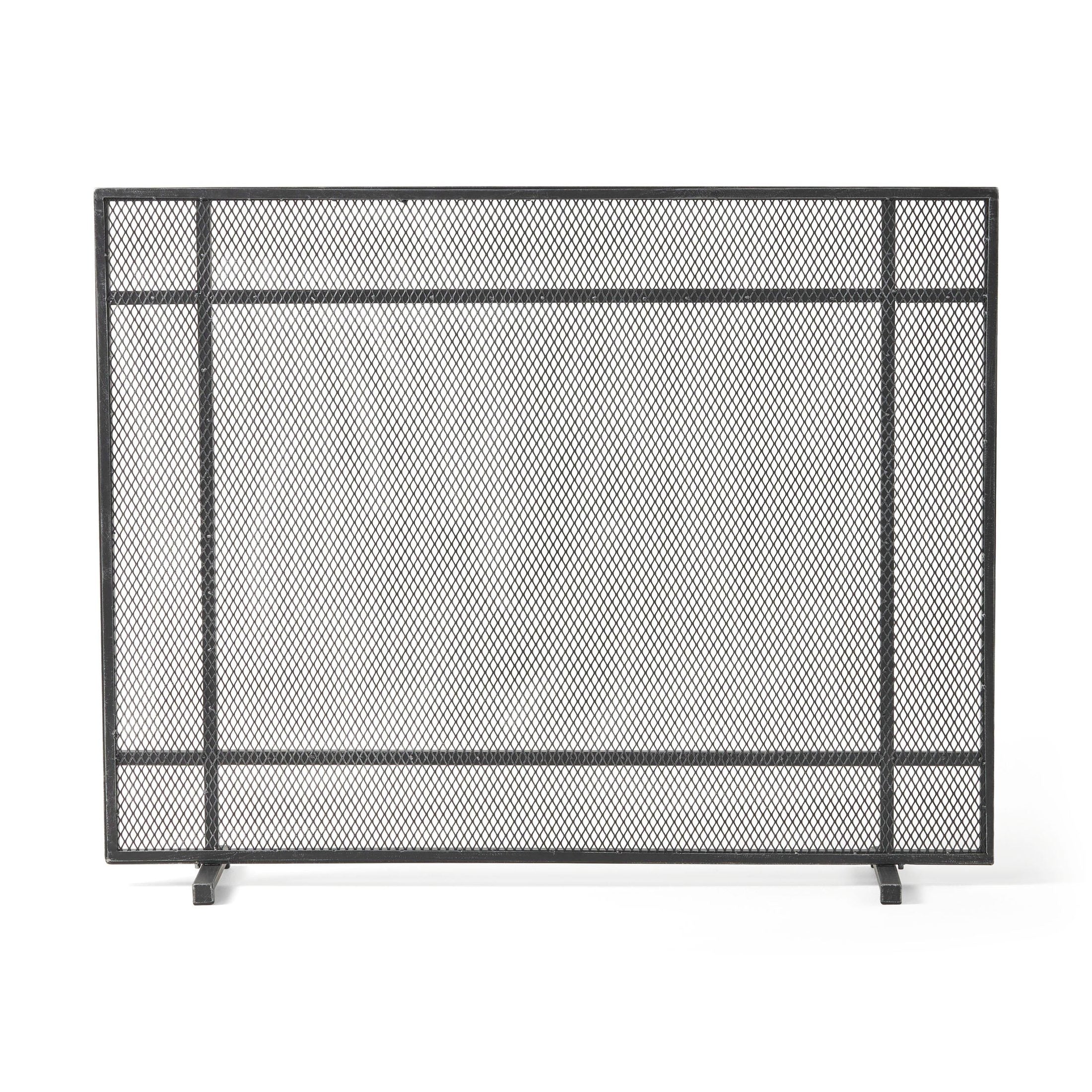 Markus Modern Single Panel Iron Firescreen Black Brushed Silver Finish