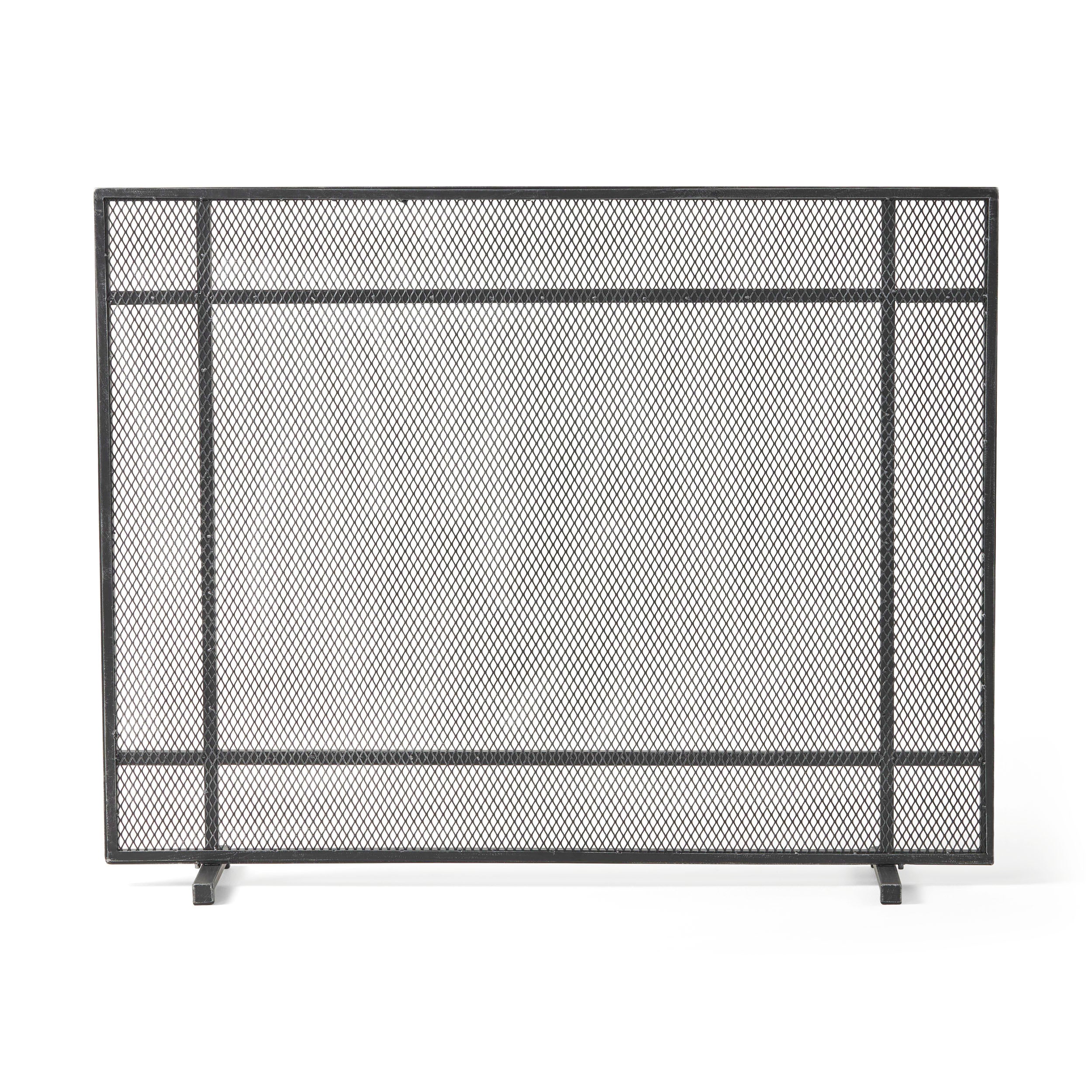 Markus Modern Single Panel Iron Firescreen Black Brushed Silver Finish