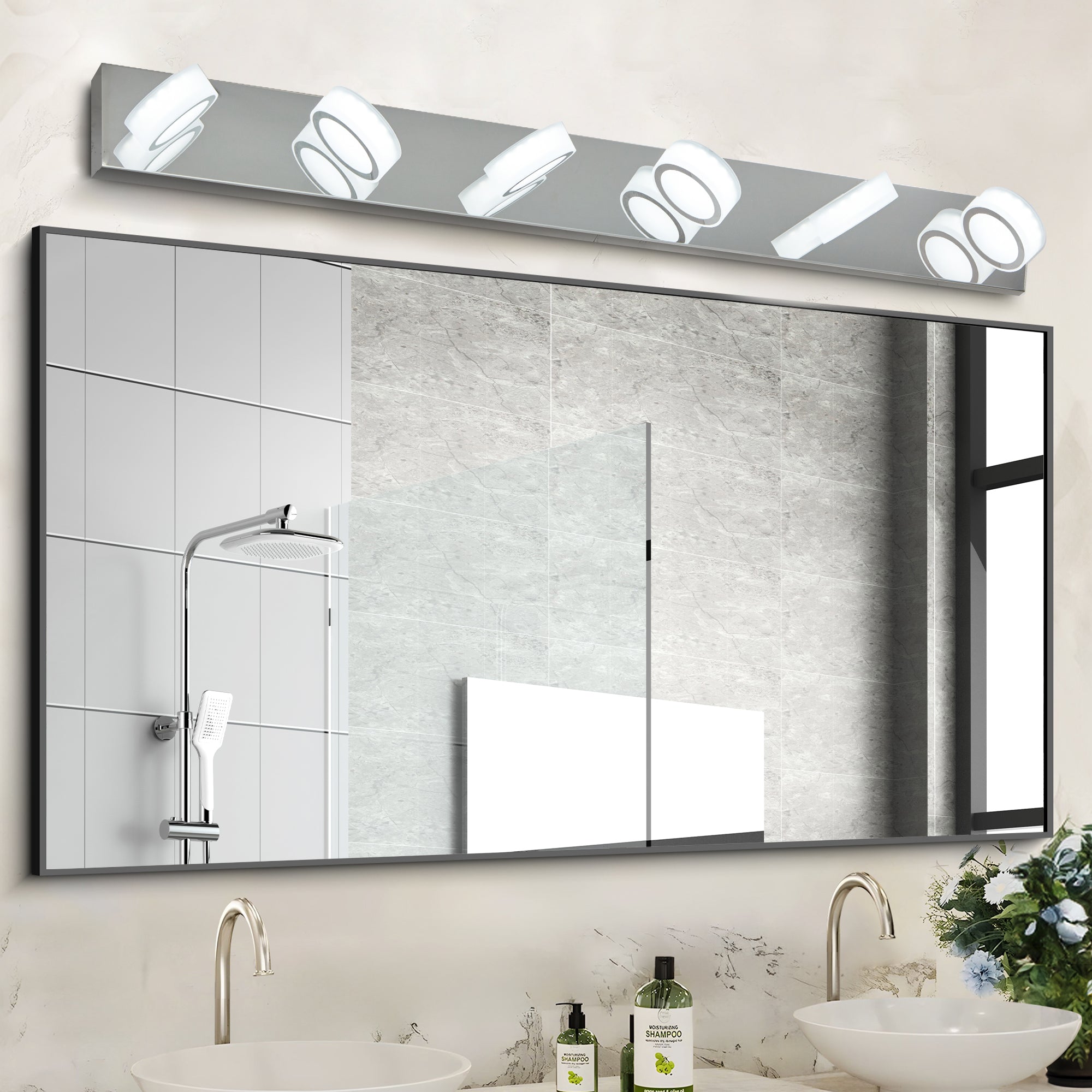 45' Modern 6-Light LED Vanity Light, Sleek Chrome Bathroom Wall Light Fixture for Mirror, Shower, and Bathroom Decor