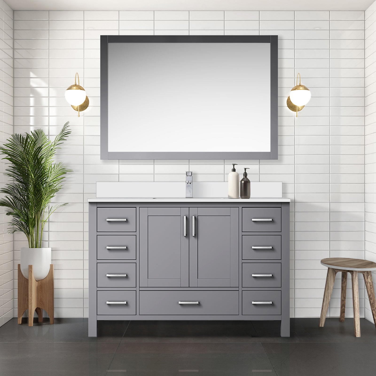 Dark Grey Bath Vanity 48 in. W x 22 in. D, with Cultured Marble Top
