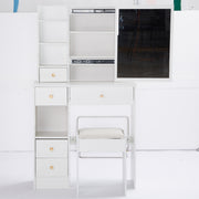 29.2' Small Space Left Drawer Desktop Vanity Table + Cushioned Stool, Extra Large Right sliding mirror, Multi Layer High Capacity Storage, Practical Fashionable Dresser, Suitable For Small Space