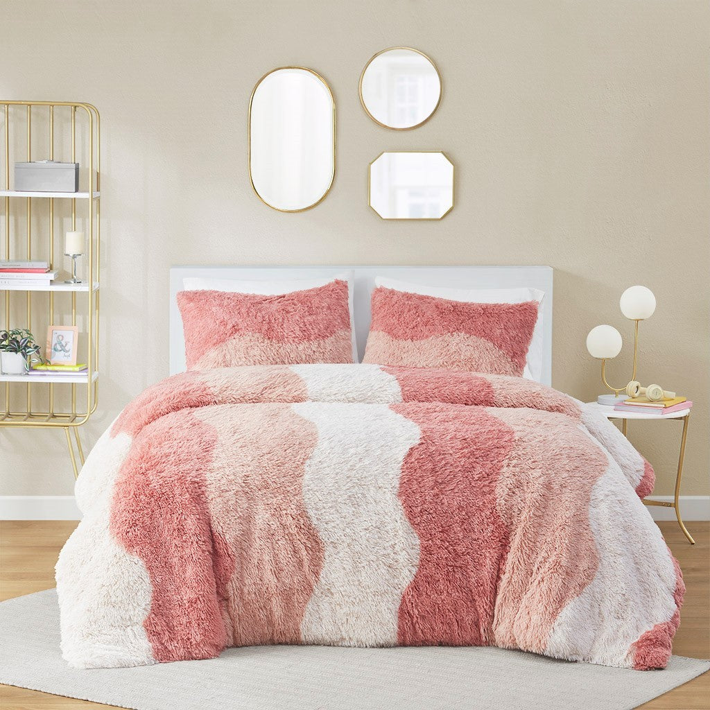 Full/Queen Ombre Shaggy Faux Fur Comforter Set