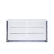 Moon Smooth White Dresser with LED Lighting in Solid Wood and MDF, 61 Inches