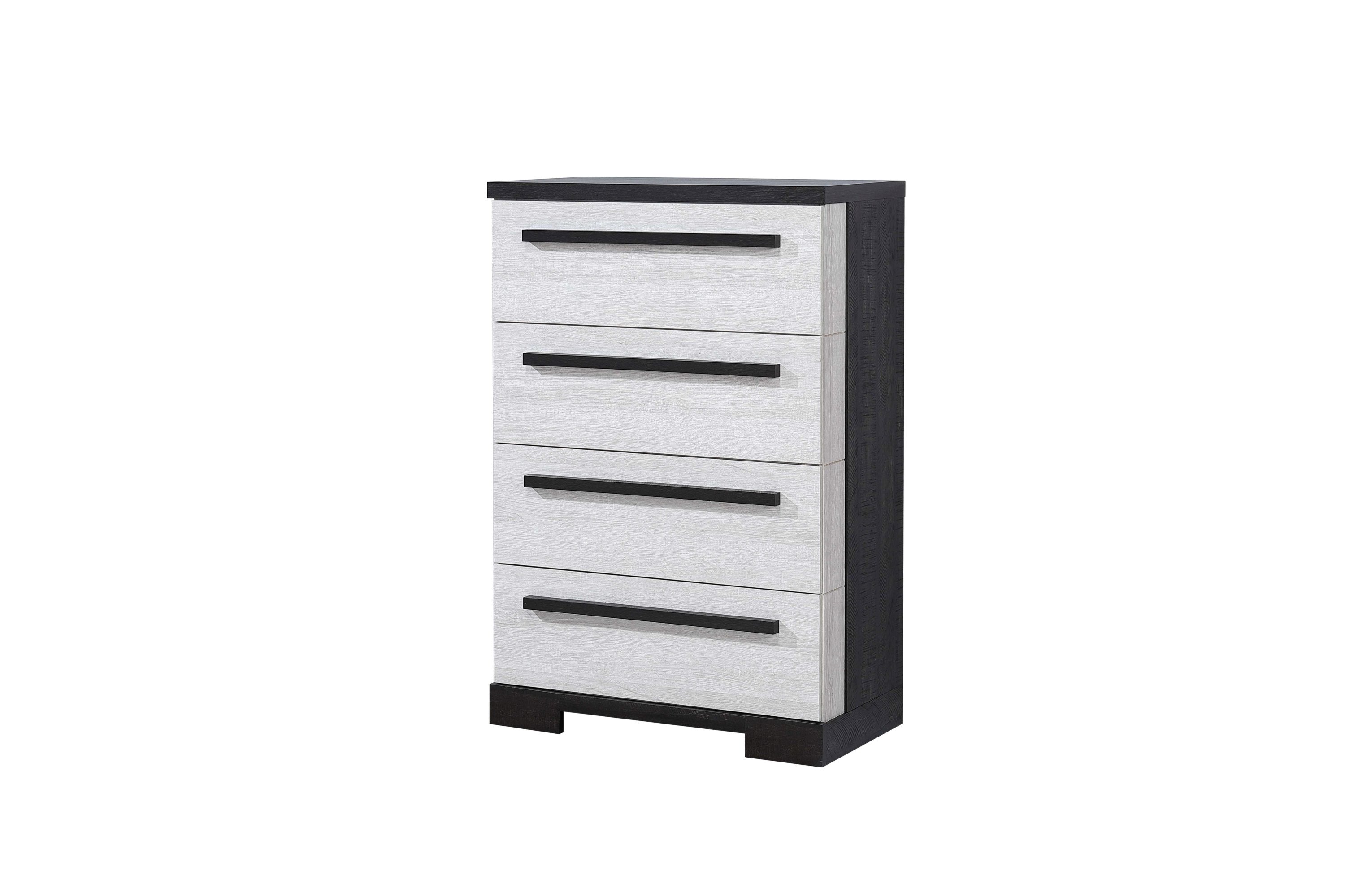 1pc Contemporary 4-Drawer Chest Chalk White and Black Finish Wooden Bedroom Furniture