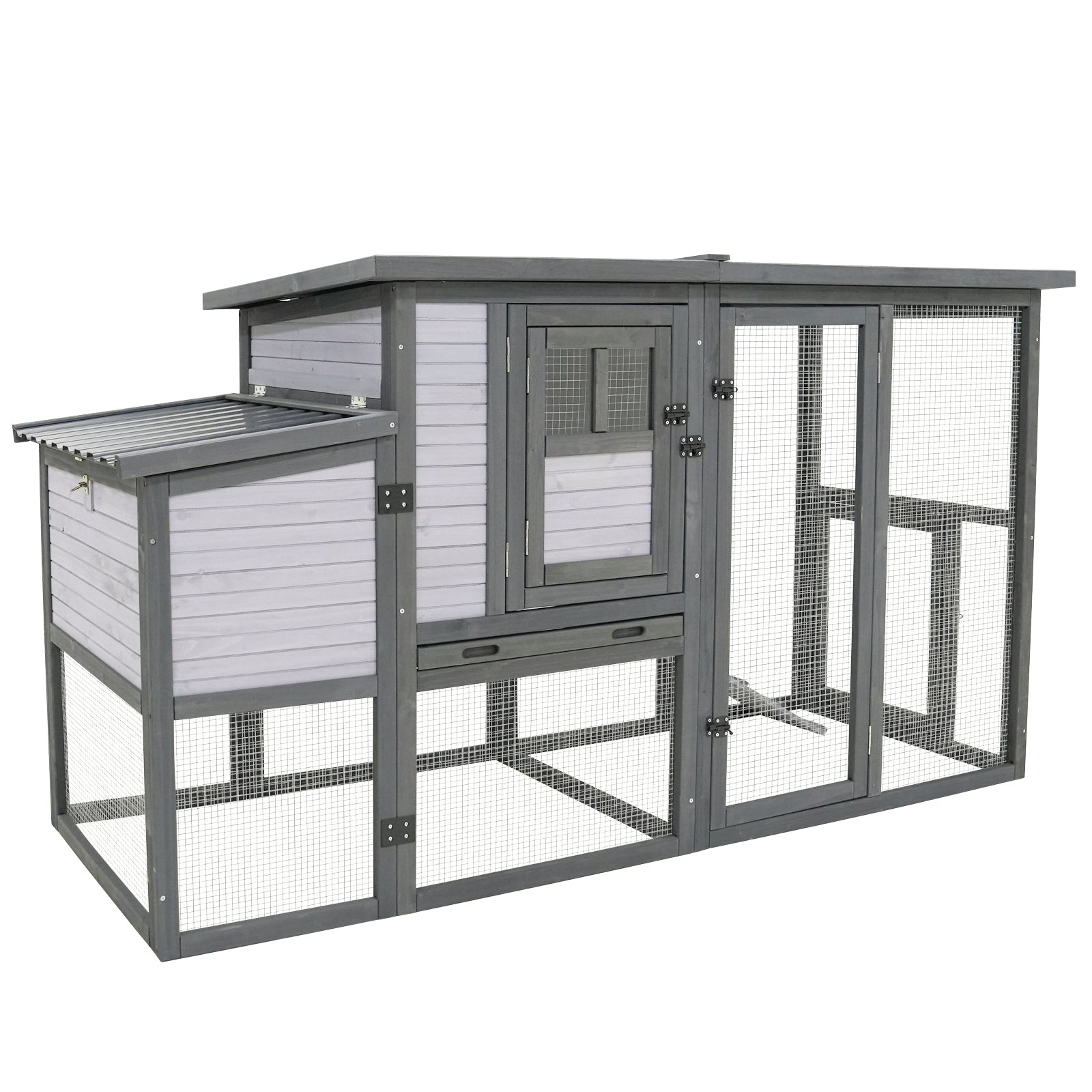 79'Large Chicken Coop with Upgraded Perches, Wooden Outdoor Chicken Cage with Large Nesting Box, Weatherproof Open Asphalt Roof &Removable Bottom, Duck House, Rabbit Hutch