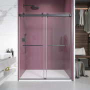 44'' - 48'' W x 76'' H Double Sliding Frameless Shower Door With 3/8 Inch (10mm) Clear Glass in Matte Black