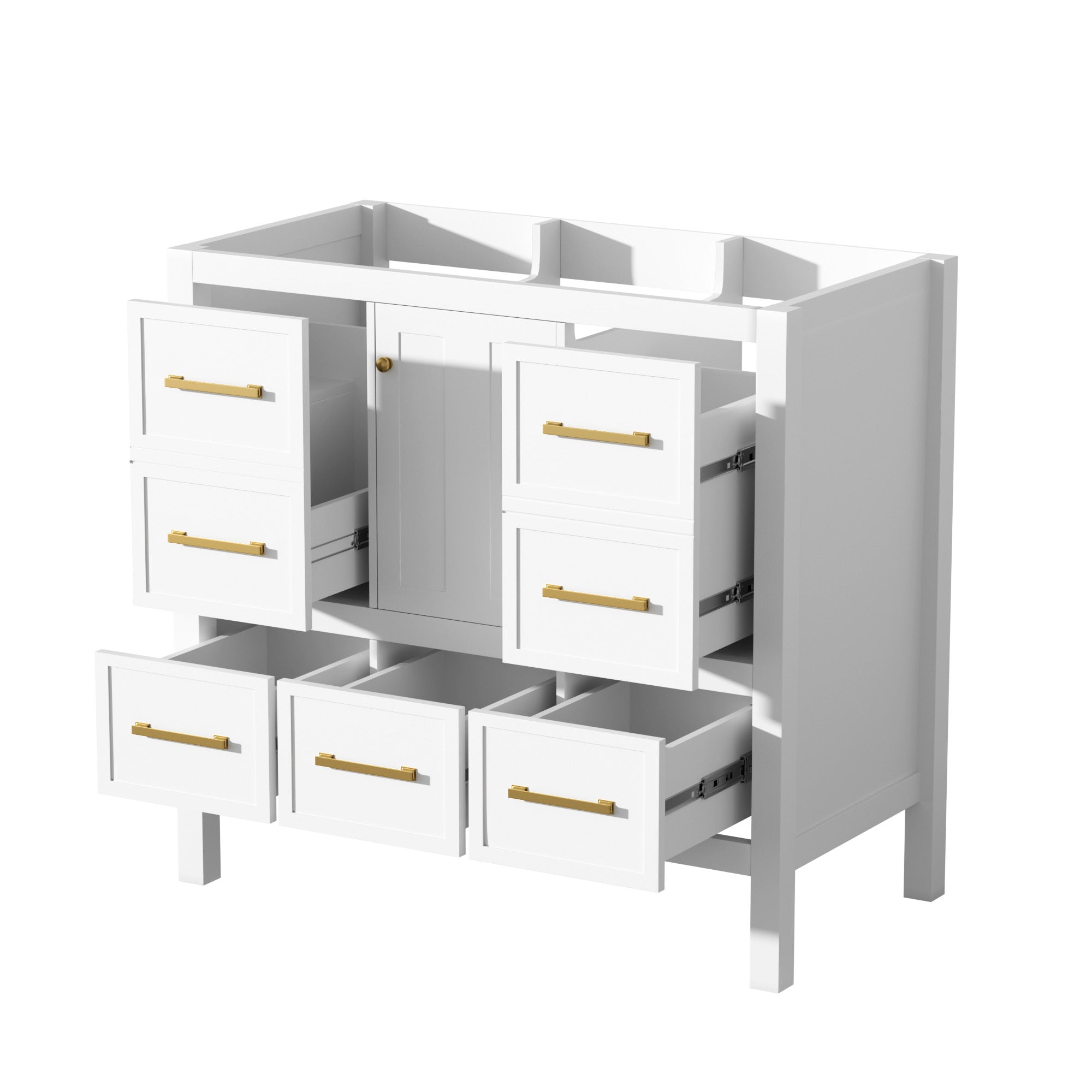 36'' Bathroom Vanity without Sink, Solid Wood Frame Bathroom Storage Cabinet, Freestanding Vanity with 5 Drawers& Soft Closing Doors (NOT INCLUDE BASIN SINK )