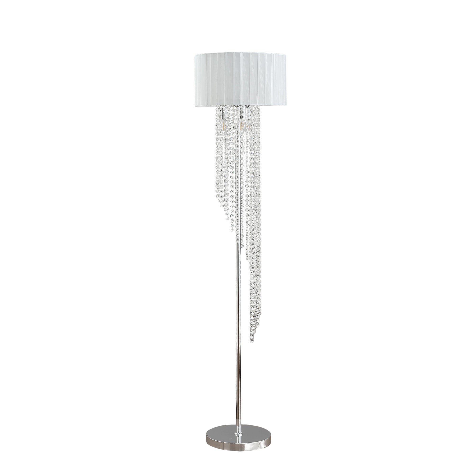 65.75'H Sheer White Drum Shade Rain Crystal Chrome Metal Floor Lamp for Living Room, Standing Lamp for Bedroom