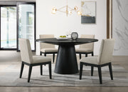 Jasper Ebony Black 5 Piece 59'W Contemporary Round Dining Table Set with Pedestal Base and Beige Fabric Chairs
