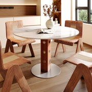 2-4 Person Farmhouse Round Small Solid Wood Dining Walnut Color Kitchen Table 39' - White Grey