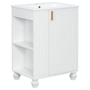 Classic Retro 24' Bathroom Vanity with Sink,  Door Shelf, Side Open Storage, Solid Wood Frame, Soft Closing Door, White
