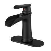 Sink Faucet With Deck Plate Waterfall Black with Pop Up Drain and Supply Lines Bathroom faucets for Sink 1 Hole or 3 Holes One Handle Faucets Vanity Bath Mixer Tap