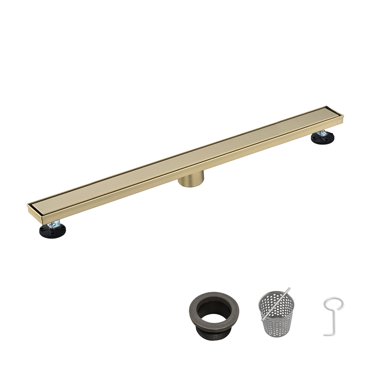 36 Inch Linear Shower Drain with Removable Cover, 304 Stainless Steel Shower Floor Drain with Hair Strainer and Leveling Feet