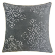 Gray Velvet Holiday Throw Pillow 20x20 with Silver Snowflake Embroidery and Insert