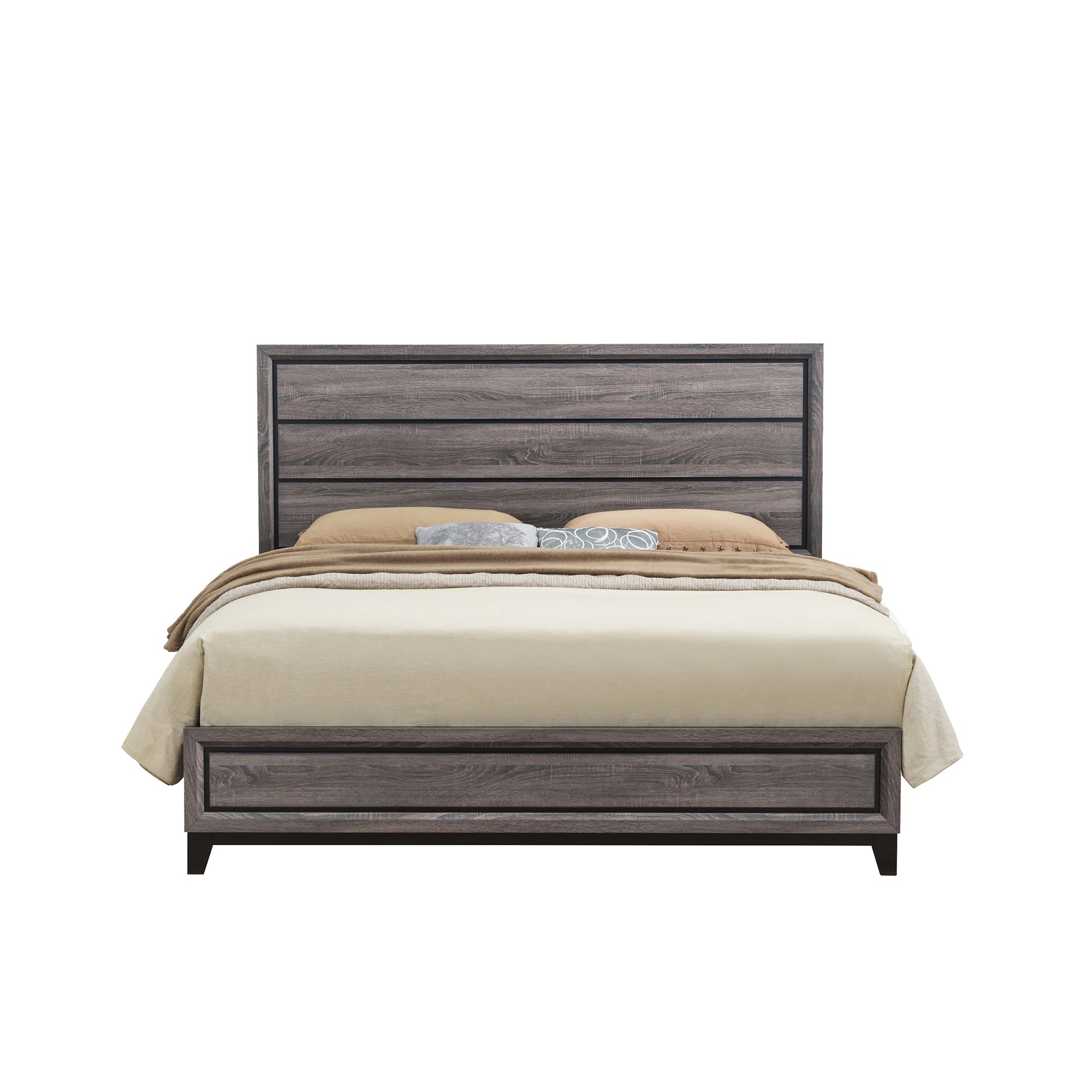 Mirage Contemporary Queen Bedroom Set with Panel Headboard in Grey Rubber Wood