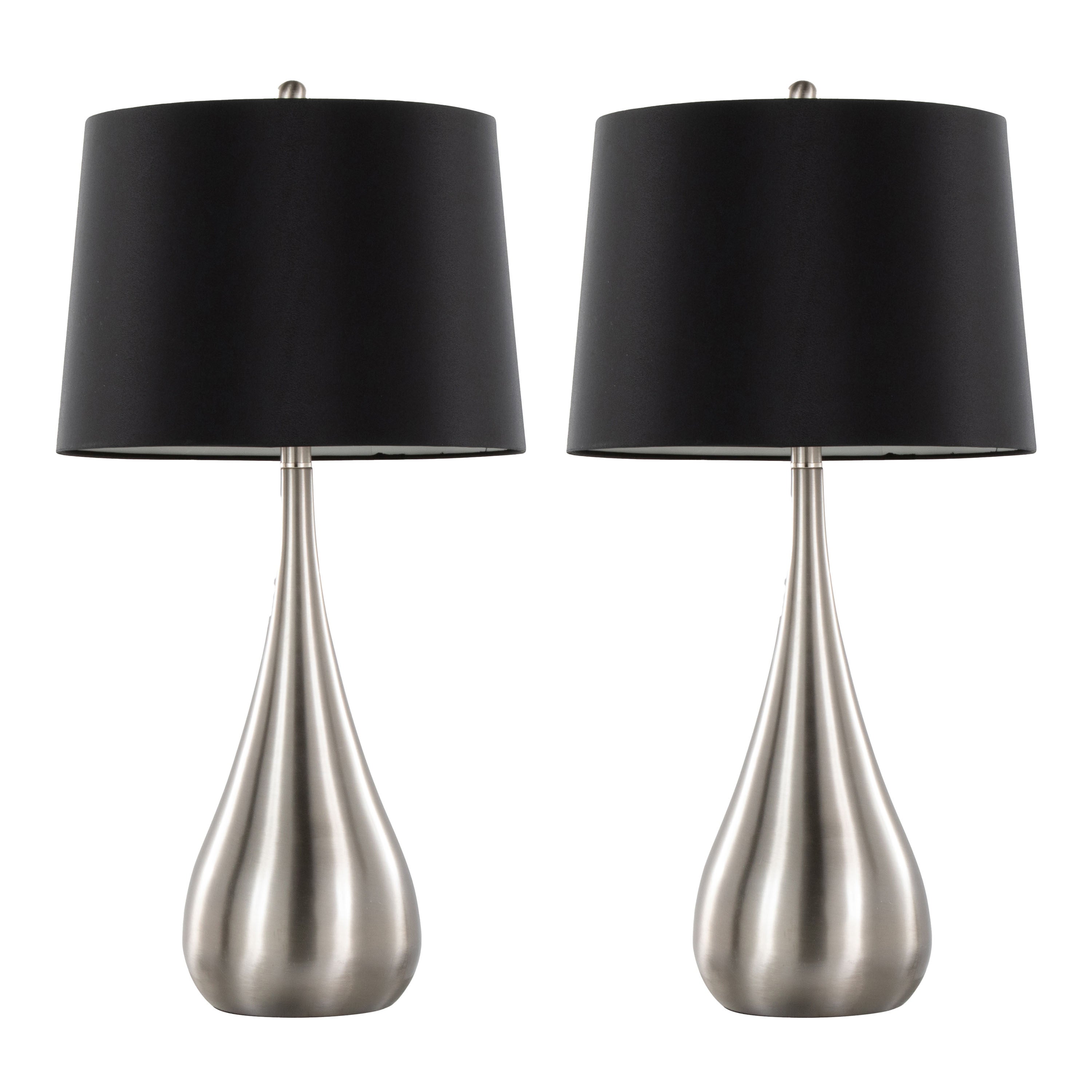 Pebble 29' Contemporary Metal Table Lamp in Brushed Nickel with Black Linen Shade from Grandview Gallery by LumiSource - Set of 2