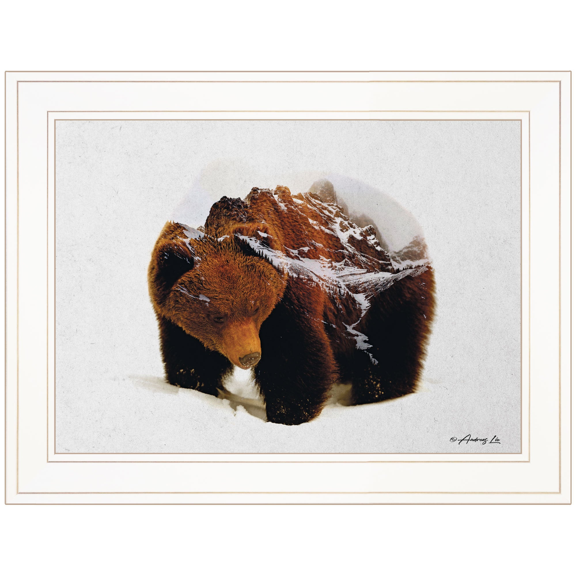 'Bear in the Mountains' by Andreas Lie, Ready to Hang Framed Print, White Frame