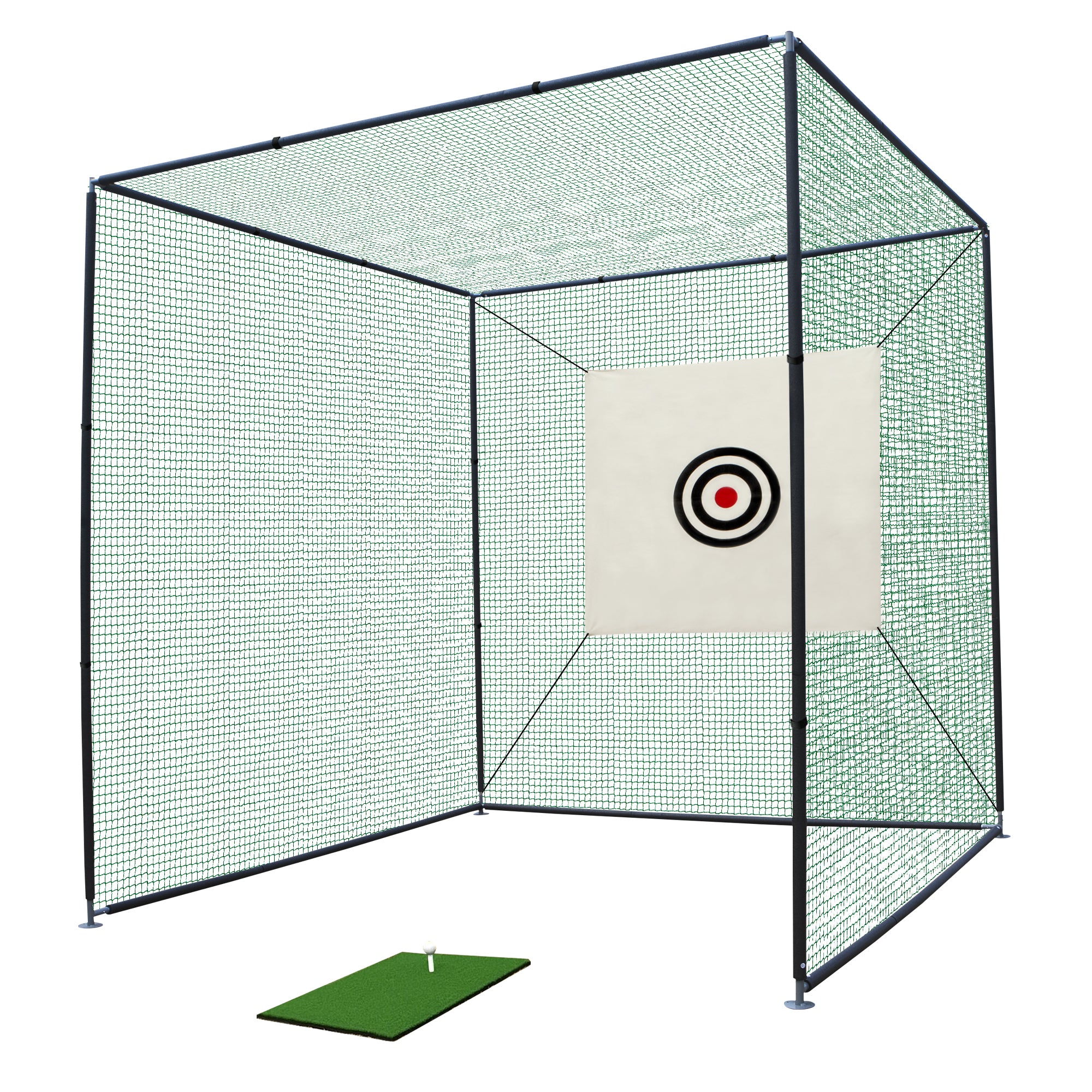Golf Practice Net Cage 10x10x10FT with Metal Frame Hitting Net Kit Indoor Outdoor Black Green