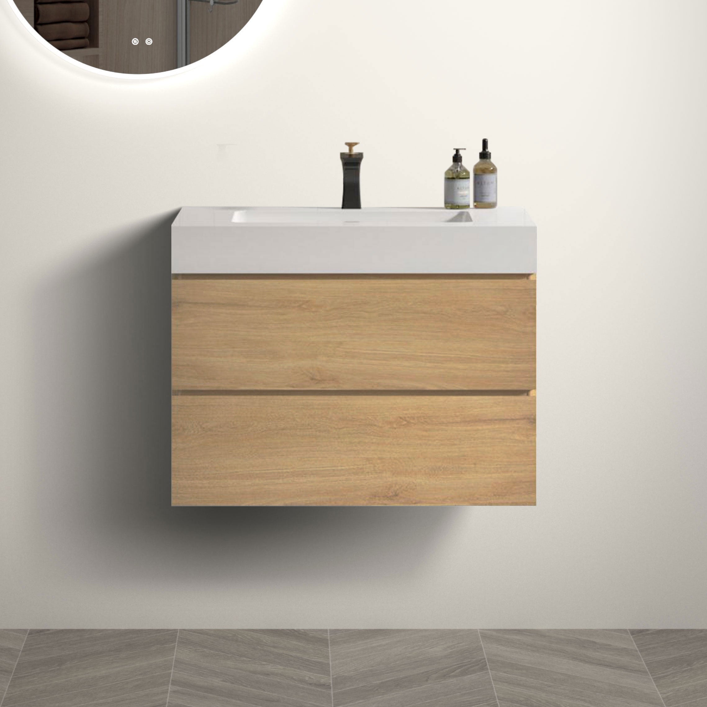 U041-Alice30-106 Alice 30' Natural Oak Bathroom Vanity with Sink, Large Storage Wall Mounted Floating Bathroom Vanity for Modern Bathroom, Pre-assembled