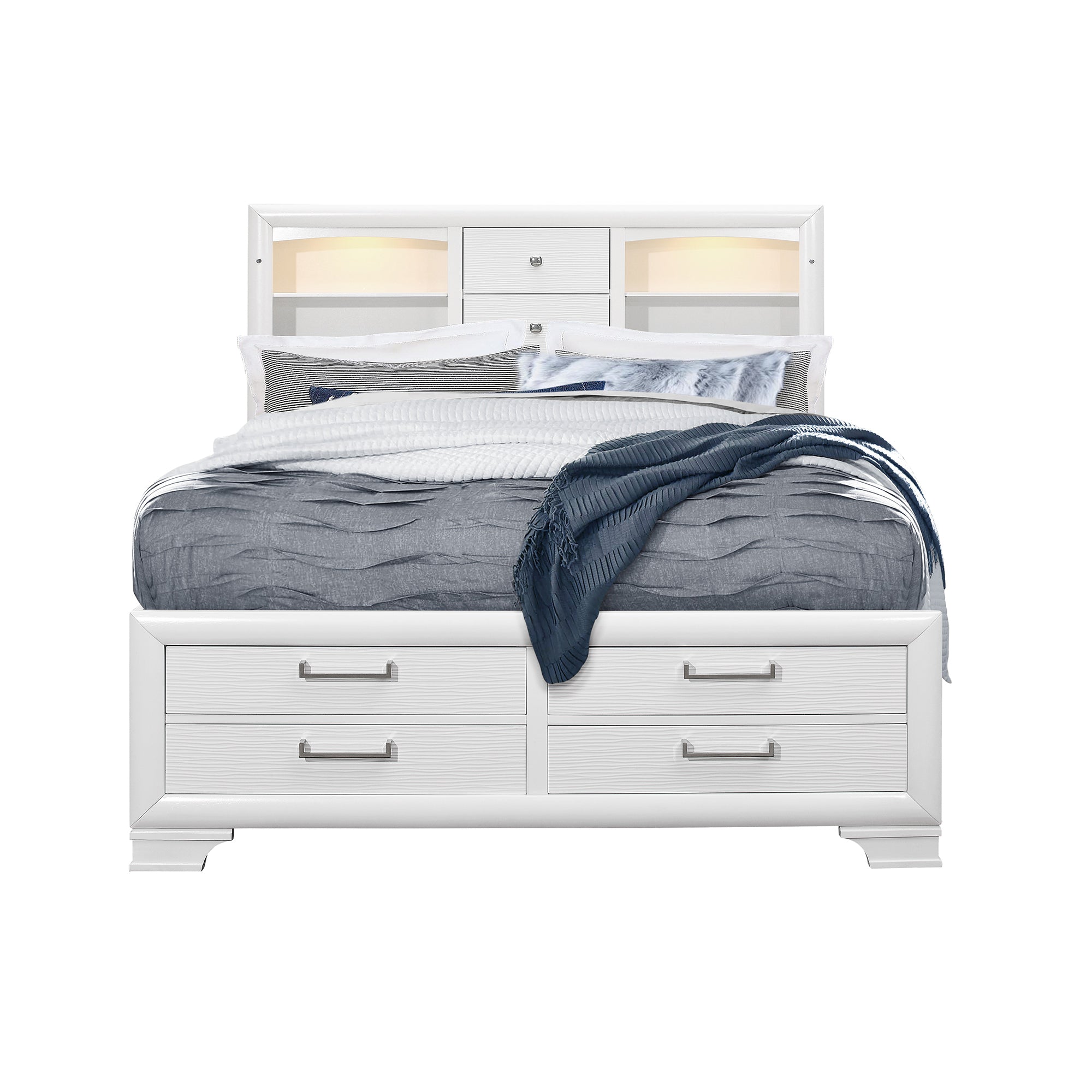 CIVIC Modern White 5PC Full Bedroom Set with Storage Drawers Solid Wood MDF