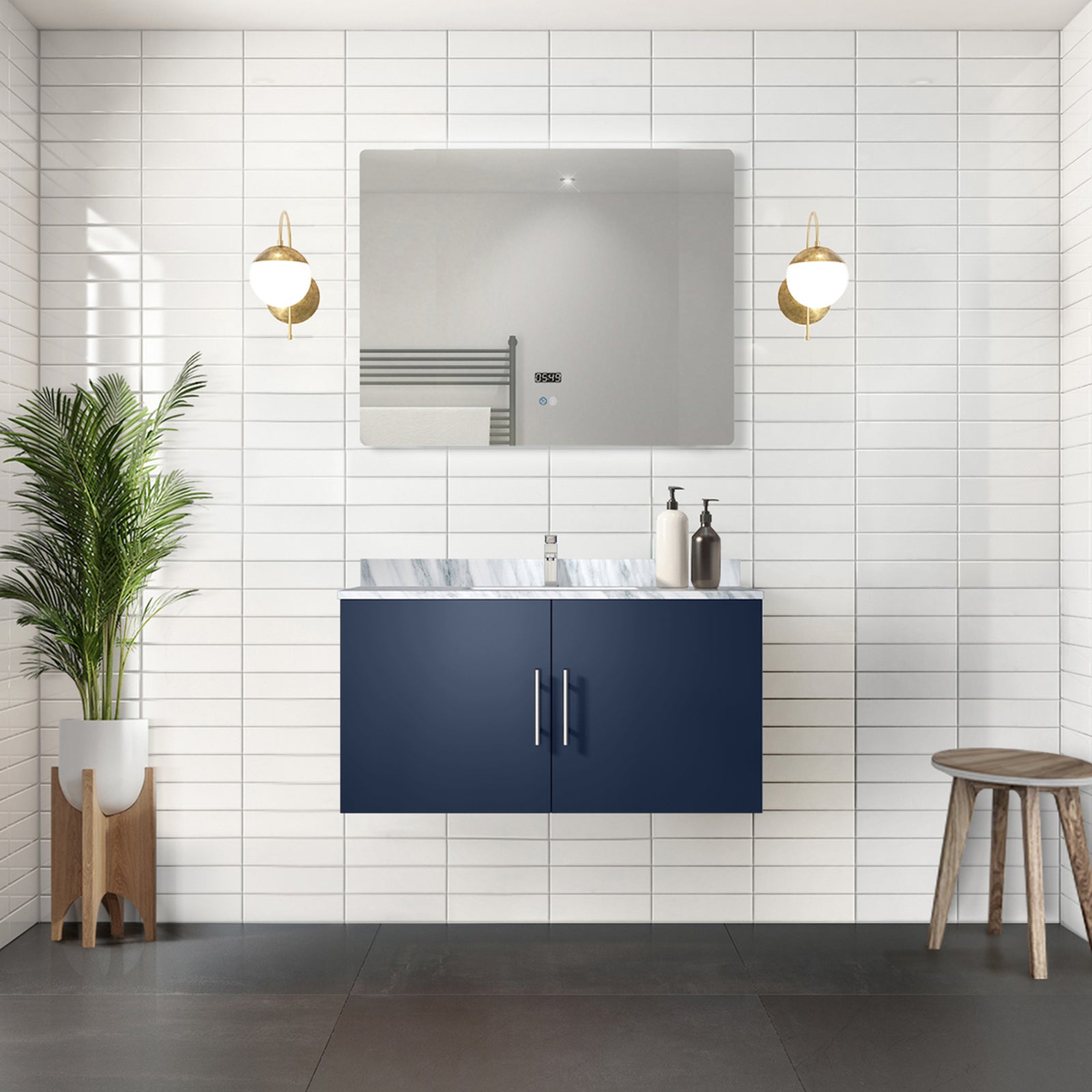 Navy Blue Bath Vanity 36 in. W x 22 in. D, with Carrara Marble Top
