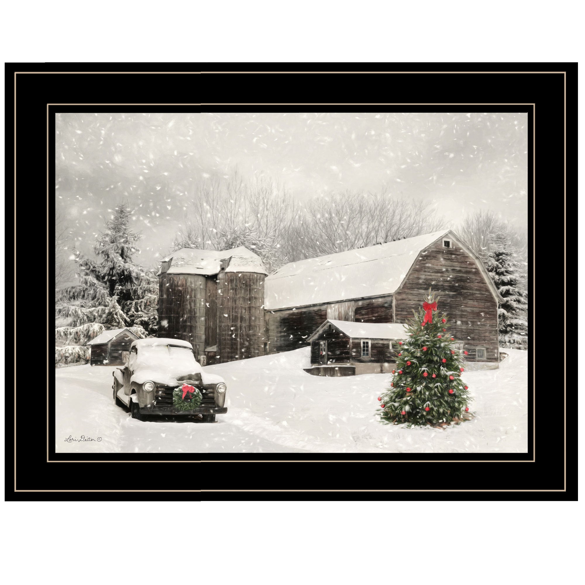 Trendy Decor 4U 'Farmhouse Christmas' Framed Wall Art, Modern Home Decor Framed Print for Living Room, Bedroom & Farmhouse Wall Decoration by Lori Deiter