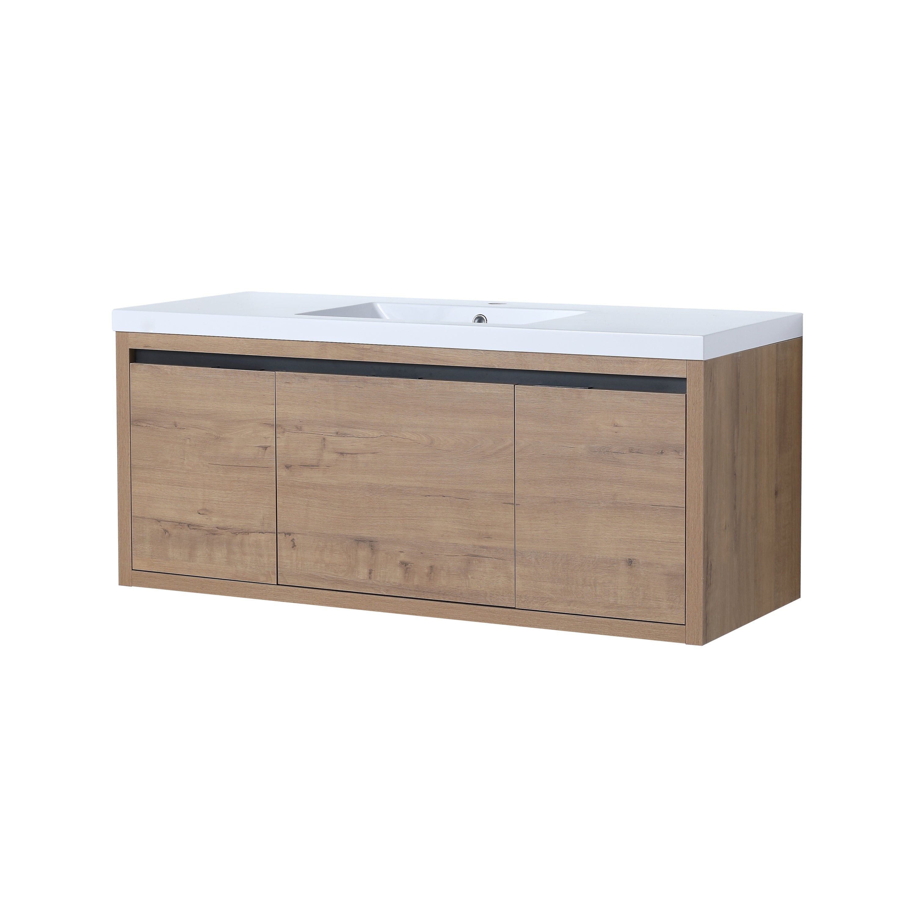 Modern Floating Bathroom Vanity Cabinet with Resin Sink, Soft Close Doors and Drawer, 48 Inch, Imitative Oak