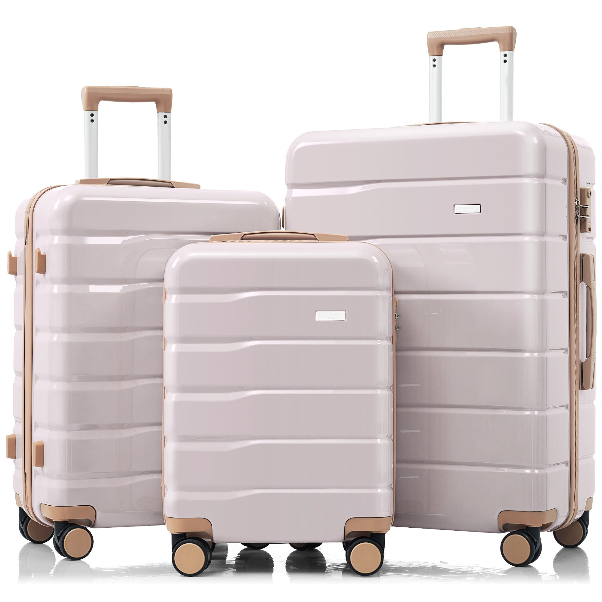 Premium ABS Travel Luggage Set , 3-Piece TSA Lock Suitcase Ensemble with 20, 24, and 28 Inch Sizes with 360° Spinner Wheels, light grey and golden