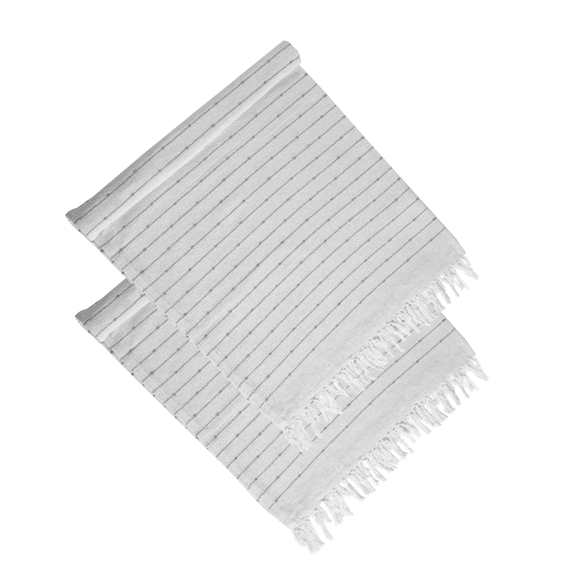50x60' White Decorative Throw Blanket with Tassels and Horizontal Stripes, 2 Pack