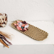 Textured Fern Pattern Gold Finished Aluminum Platter –13x5X1' Decorative Tray