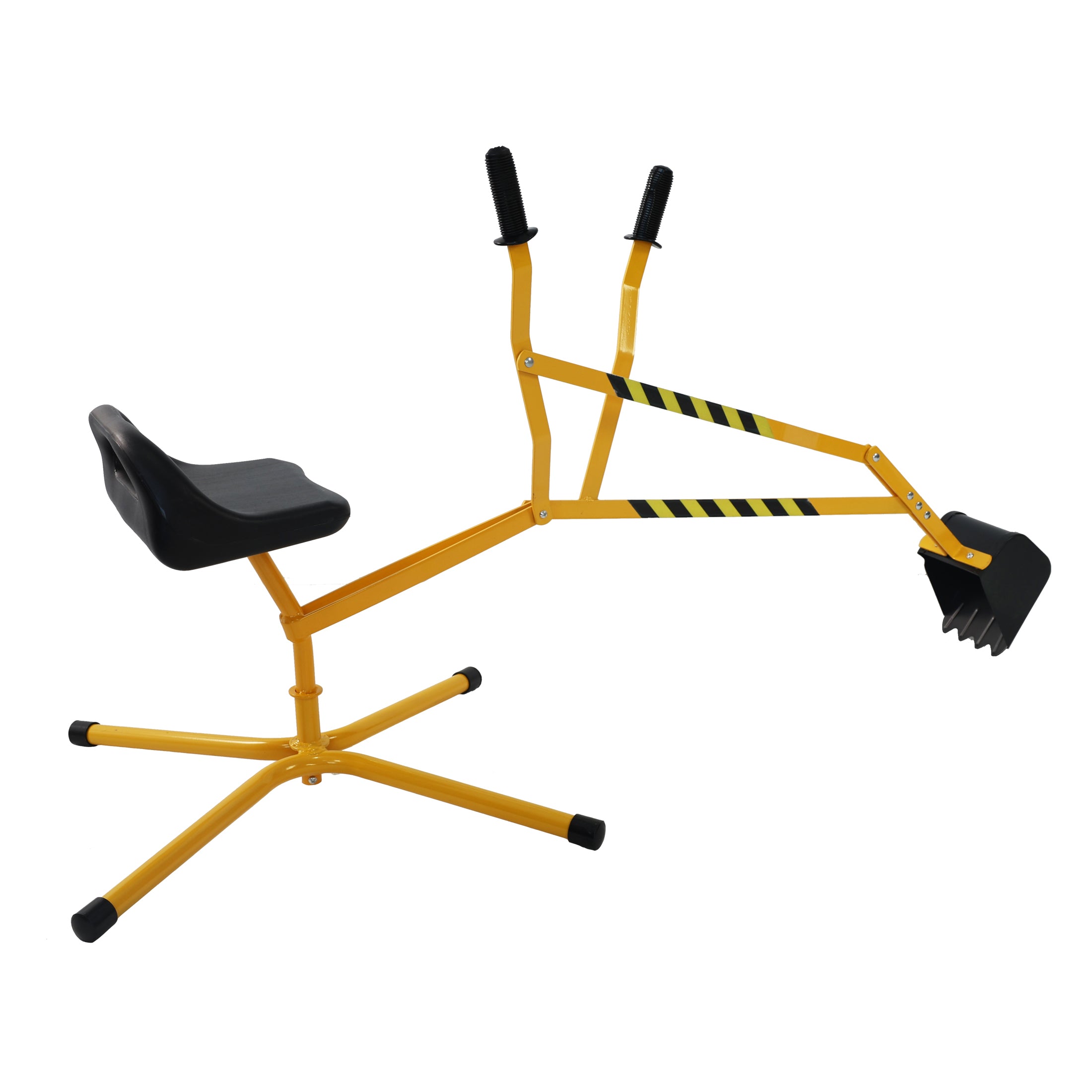 Toy excavator riding, sand dredger, yellow