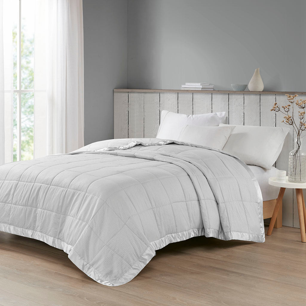 Oversized Down Alternative Blanket with Satin Trim Grey King