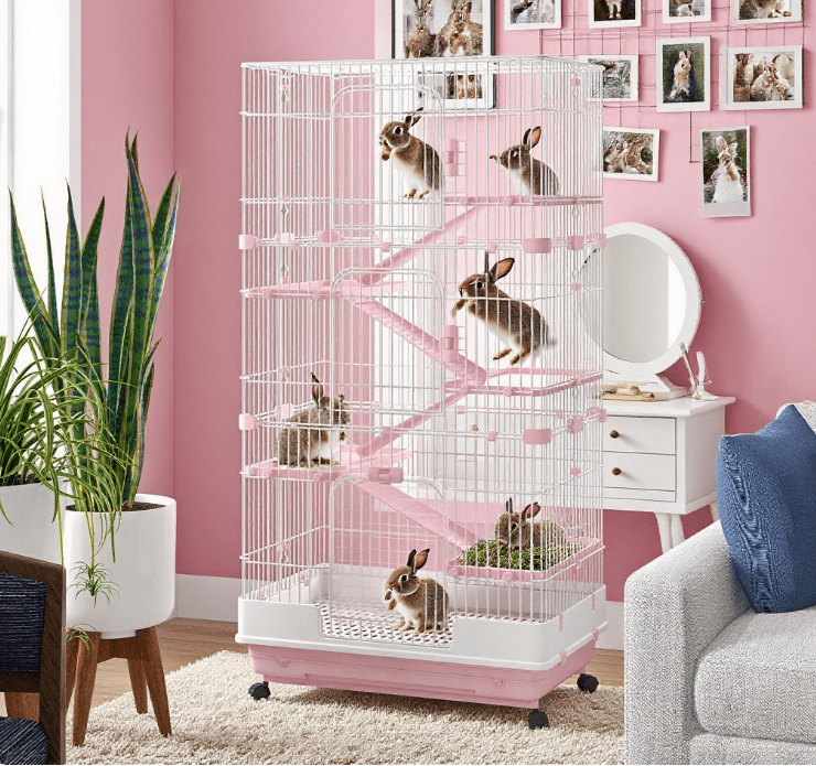 Small Animal Cage Rabbit Hutch with Universal Lockable Wheels