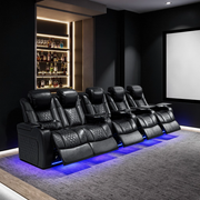 155.5'Power Recliner 5 PC Made WithTop-Grain Nappa,Fully Adjustable Relaxation,Smart Charging,Dynamic RGB LED Lighting,BLACK
