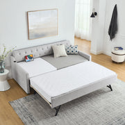Twin Size Upholstery DayBed with Twin Size Erectable Trundle and USB Charging Design, Linen Beige