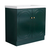 Contemporary 36' Freestanding Bathroom Vanity with White Resin Sink & Soft-Close Cabinet Doors, Dark Green Plywood