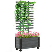 Outsunny Raised Garden Bed with Trellis, 58' Outdoor Wooden Planter Box with  Wheels, for Vine Plants Flowers Climbing and Planting, Gray