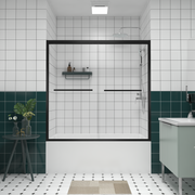 56-60'x58' Aluminum Frame Double Sliding Bathtub Screen,Bypass Bathroom Sliding Door with Premium 1/4' (6mm) Clear Tempered Glass, Black Hardware Sliding Glass Shower Enclosure,Matte Black Finished