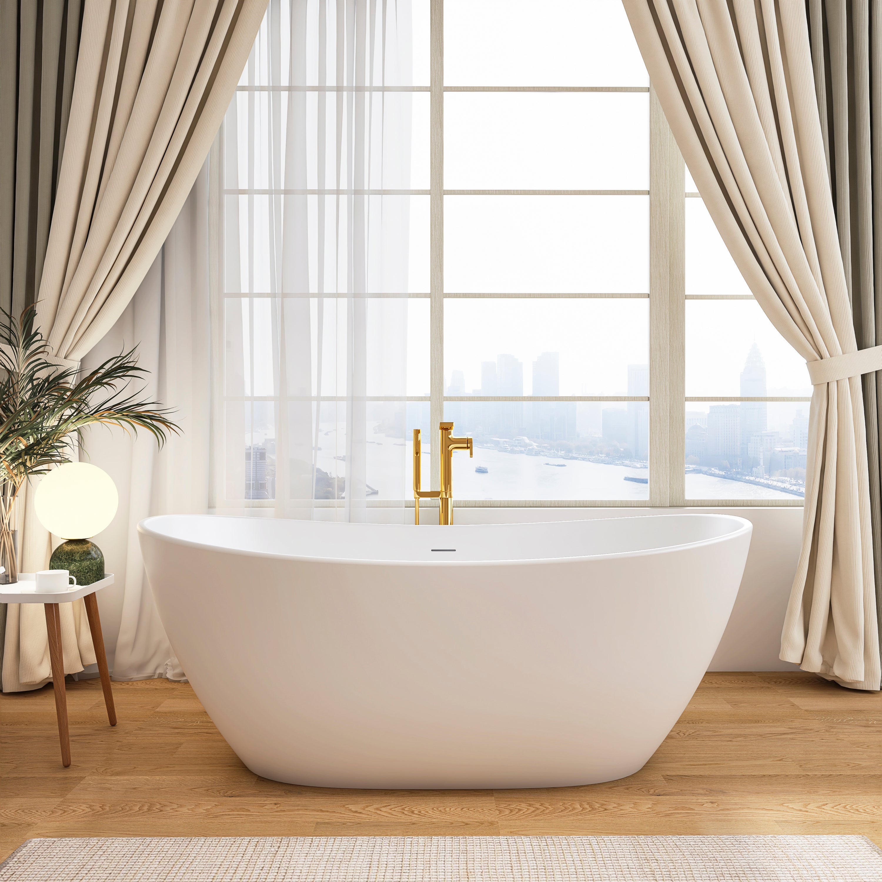 65 inch artificial stone solid surface freestanding bathroom bathtub