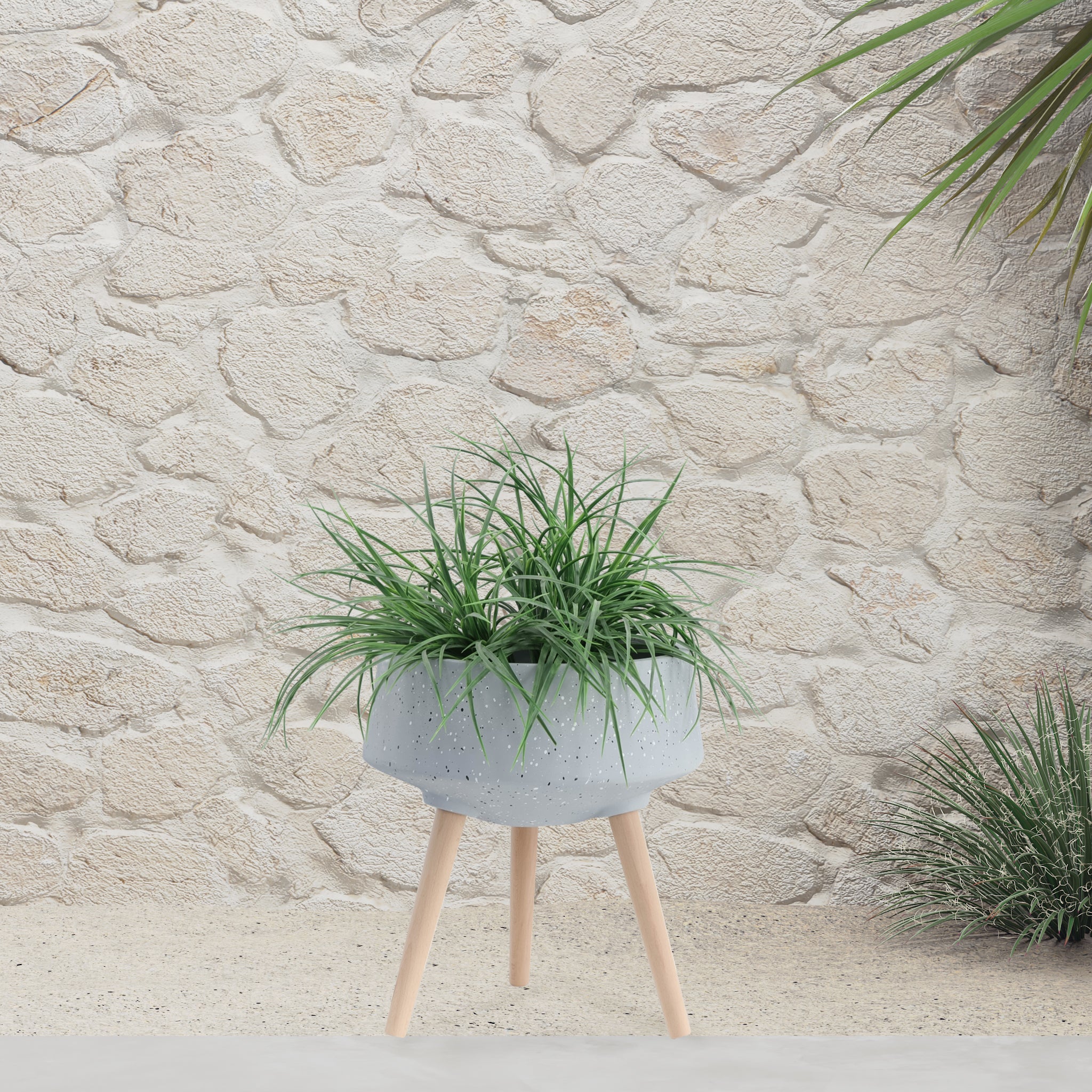 S/2 11/15' TERRAZZO PLANTER W/ WOOD LEGS,  GRAY
