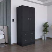 71' H Armoire with Two Doors, Two Drawers, and Hanging Rod,Black