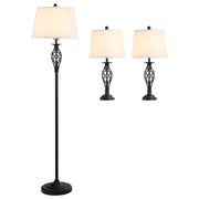 HOMCOM 3 Piece Table Floor Lamp Set with Metal Pole, Round Base, and Fabric Lampshade, for Living Room, Black/White