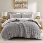 3 Pieces Full/Queen Cable Knit Chenille Comforter Set,Gray